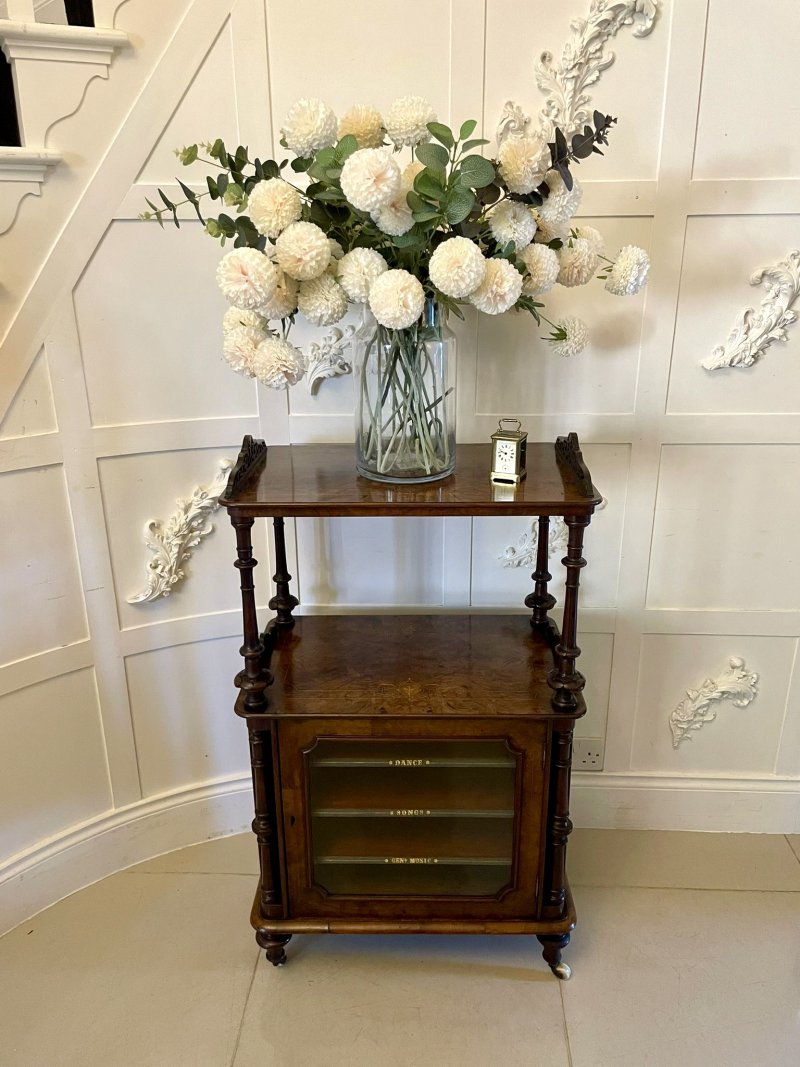 Outstanding Quality Antique Victorian Burr Walnut Canterbury Music Cabinet
